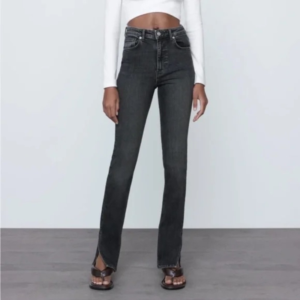 NWT ZARA HIGH RISE SPLIT SKINNY JEANS